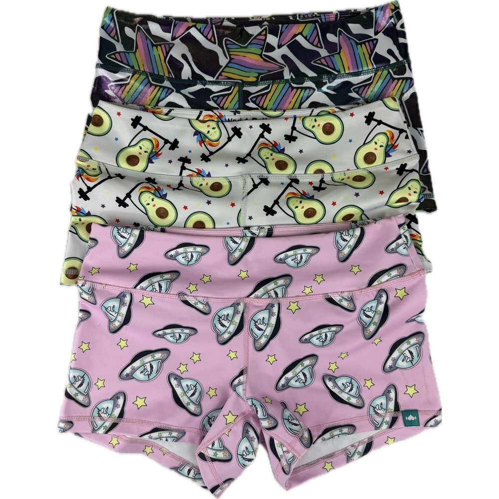 Wodbottom Shorts Women's Large Unicorn Avocado CrossFit Workout Gym Lot Of 3‎